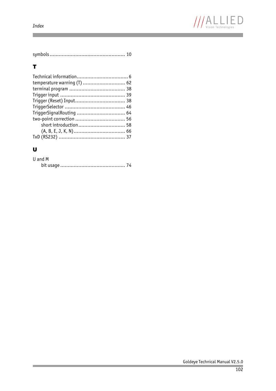 ALLIED Vision Technologies Goldeye P-032 SWIR User Manual | Page 102 / 102