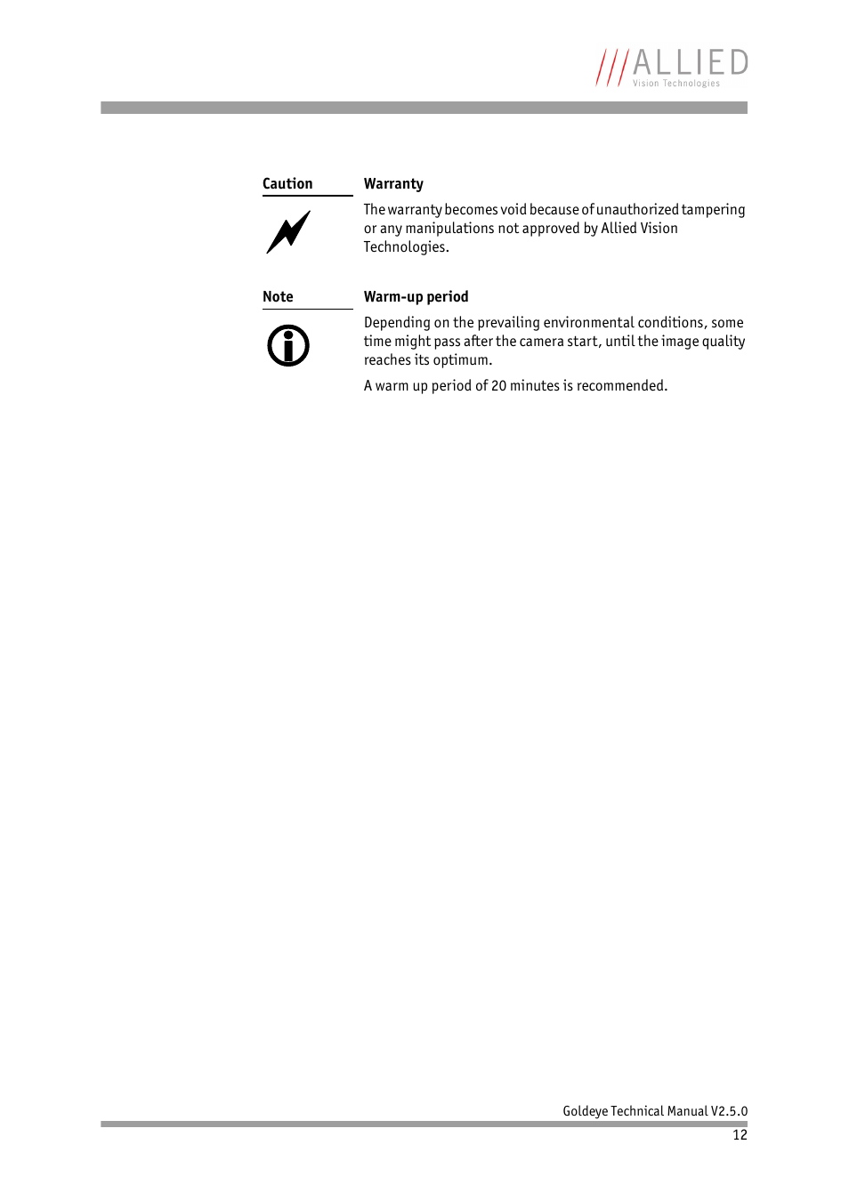 ALLIED Vision Technologies Goldeye P-032 SWIR User Manual | Page 12 / 102