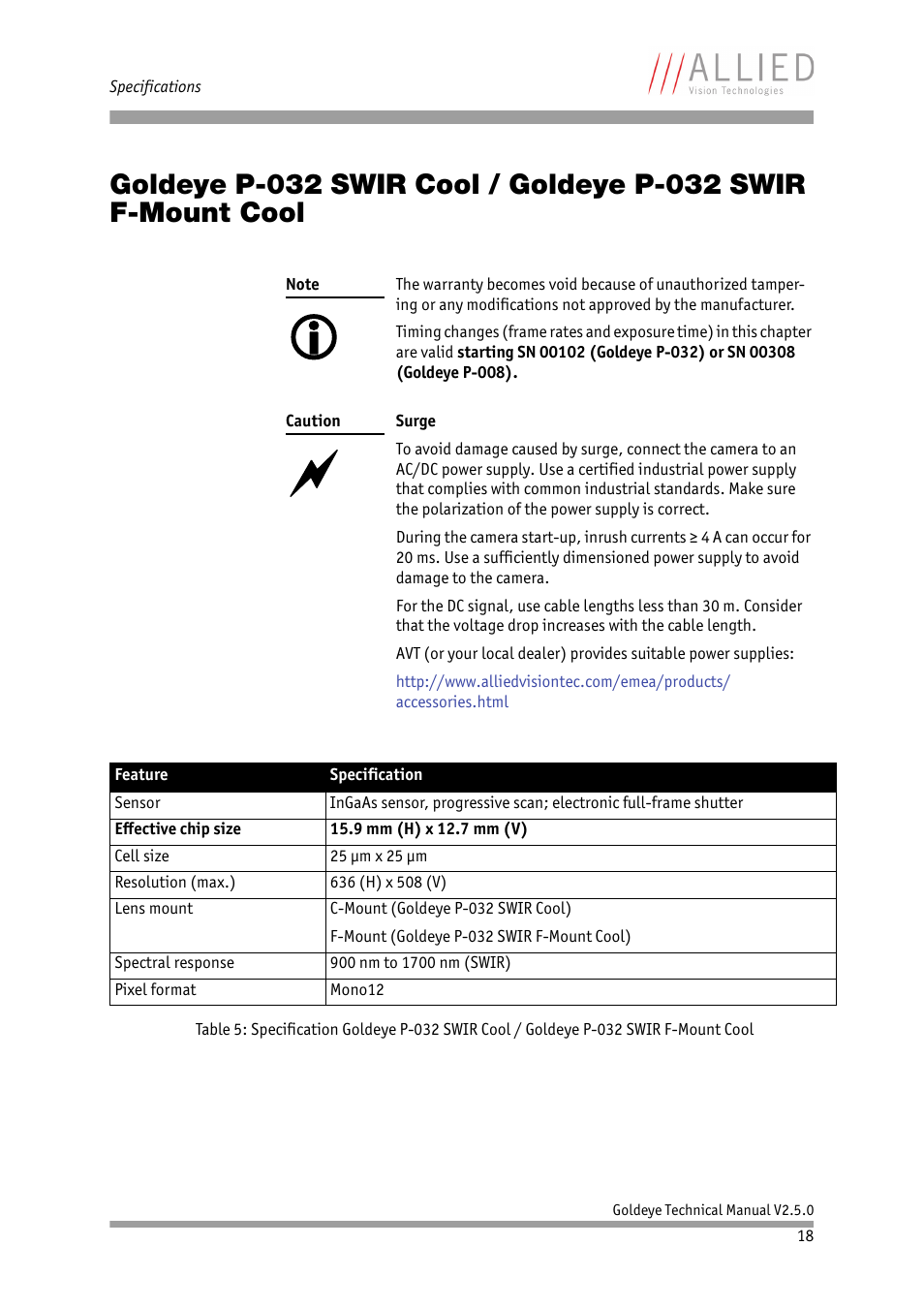 Ected mass in chapter, Goldeye p-032 swir cool, Goldeye p-032 swir f-mount cool | In chapter, Goldeye p-032 swir, Cool / goldeye p-032 swir f-mount cool | ALLIED Vision Technologies Goldeye P-032 SWIR User Manual | Page 18 / 102