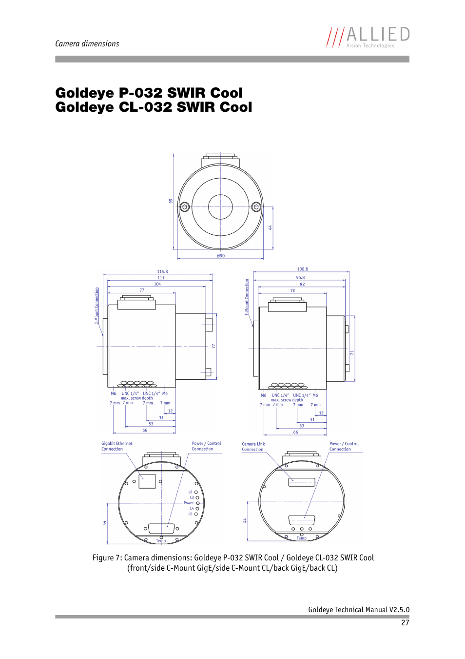 Goldeye p-032 swir cool goldeye cl-032 swir cool | ALLIED Vision Technologies Goldeye P-032 SWIR User Manual | Page 27 / 102