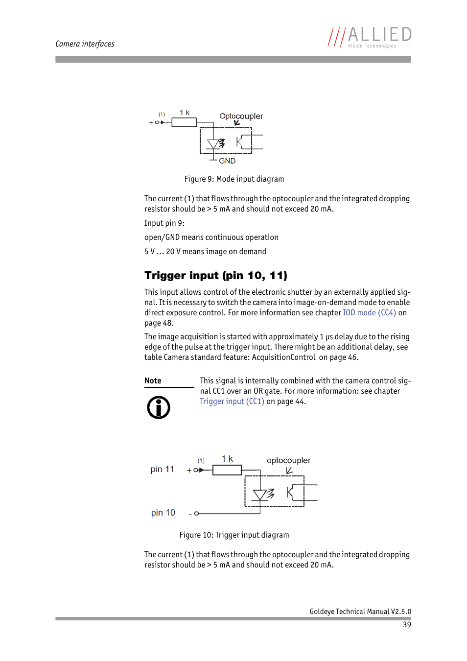 Trigger input (pin 10, 11) | ALLIED Vision Technologies Goldeye P-032 SWIR User Manual | Page 39 / 102