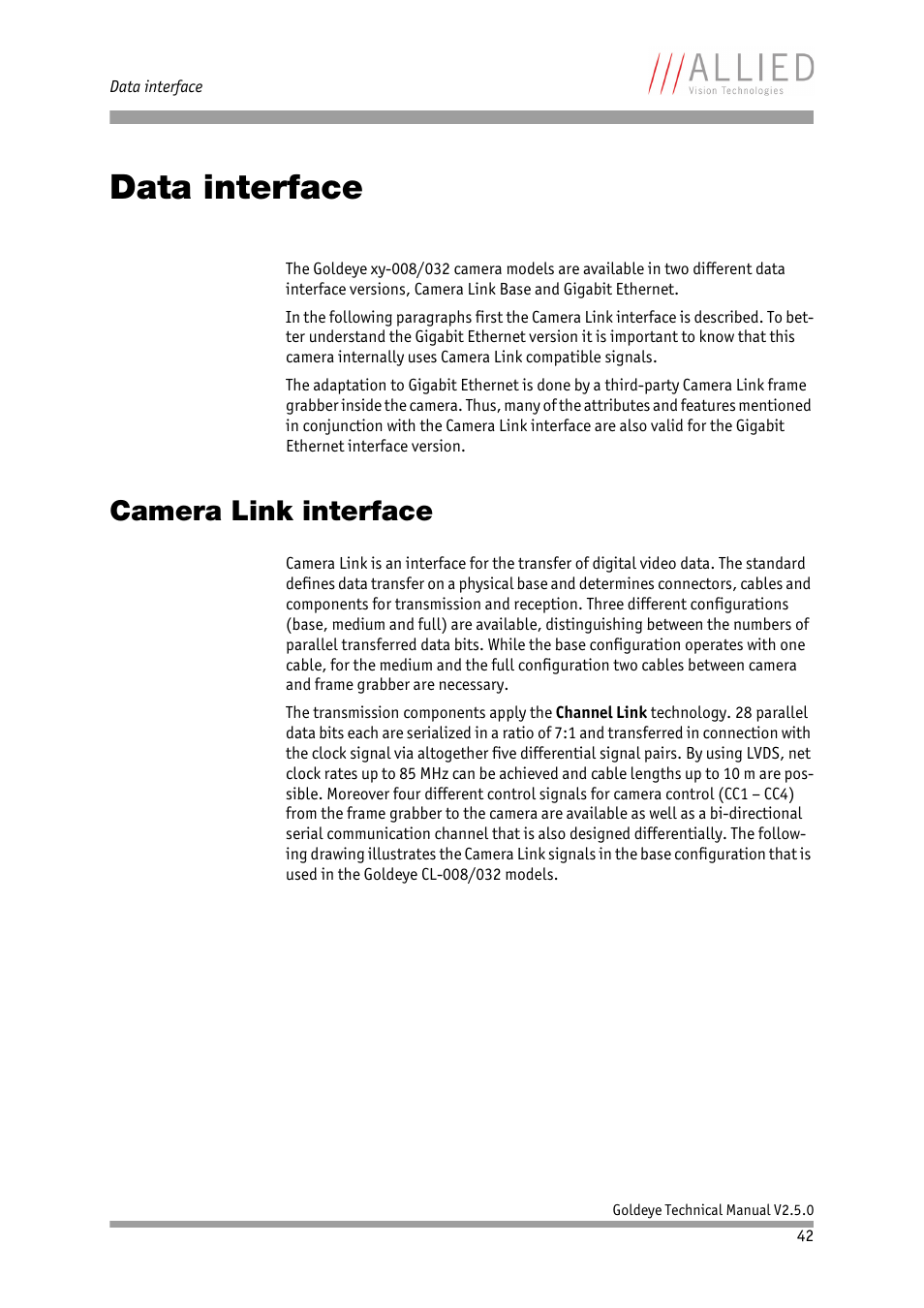 Data interface, Camera link interface, Chapter | ALLIED Vision Technologies Goldeye P-032 SWIR User Manual | Page 42 / 102