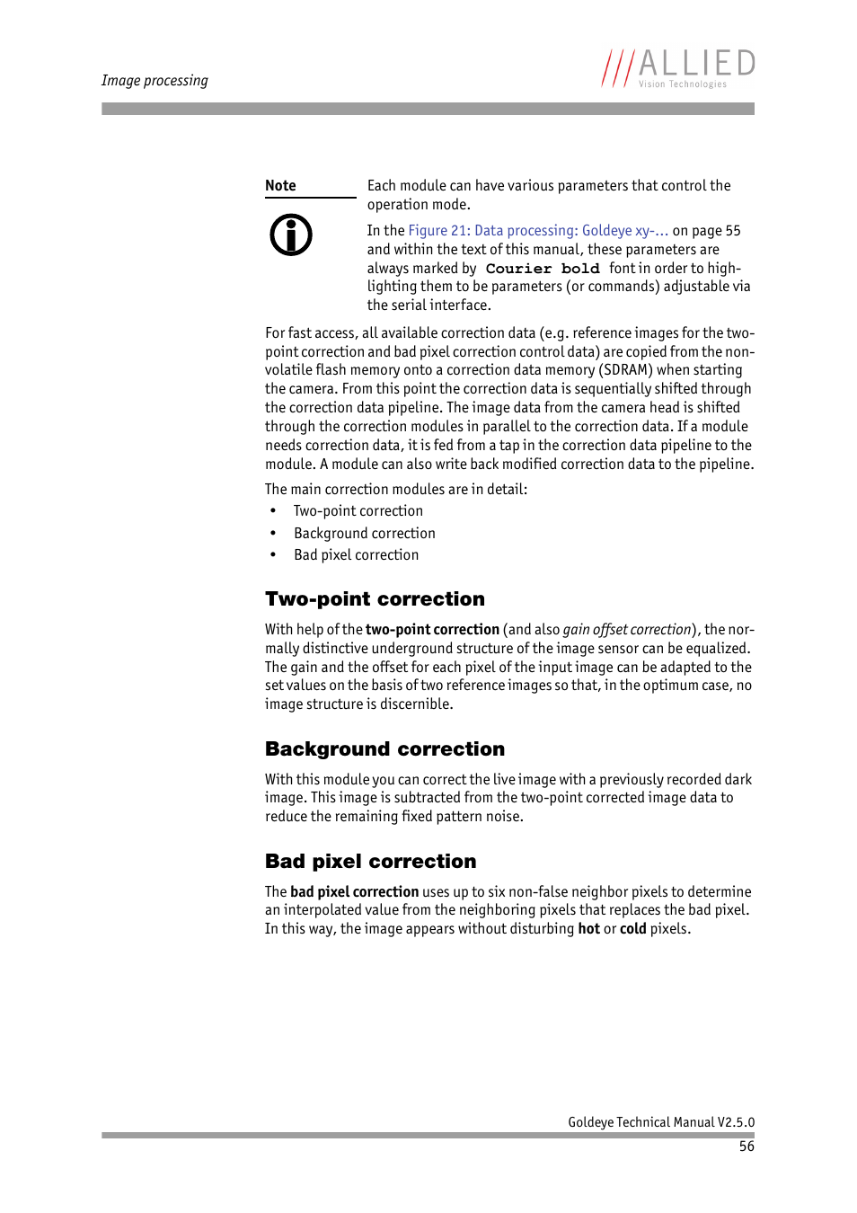 Two-point correction, Background correction, Bad pixel correction | ALLIED Vision Technologies Goldeye P-032 SWIR User Manual | Page 56 / 102