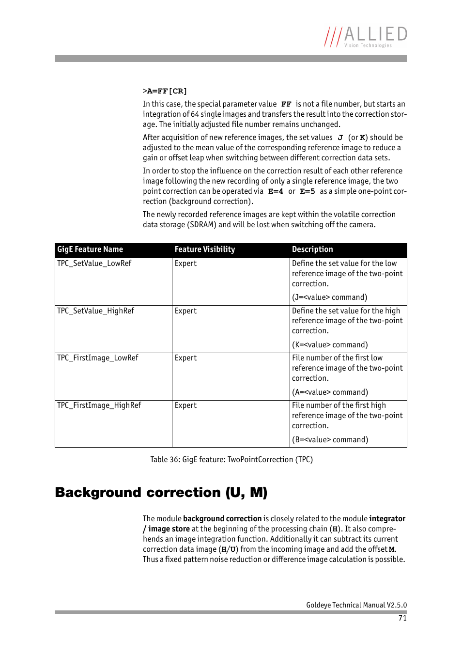 Background correction (u, m) | ALLIED Vision Technologies Goldeye P-032 SWIR User Manual | Page 71 / 102