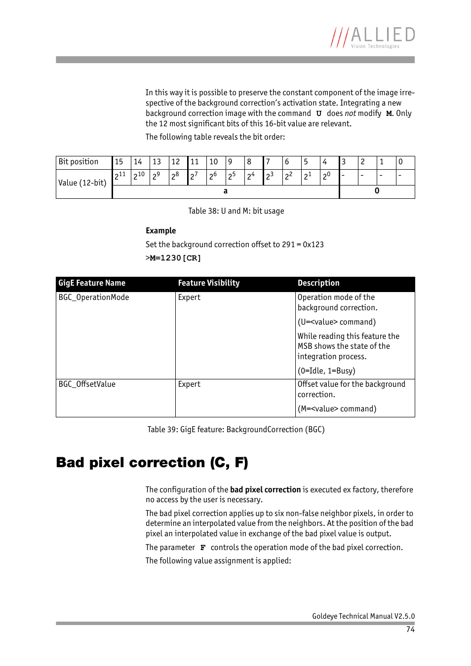 Bad pixel correction (c, f) | ALLIED Vision Technologies Goldeye P-032 SWIR User Manual | Page 74 / 102