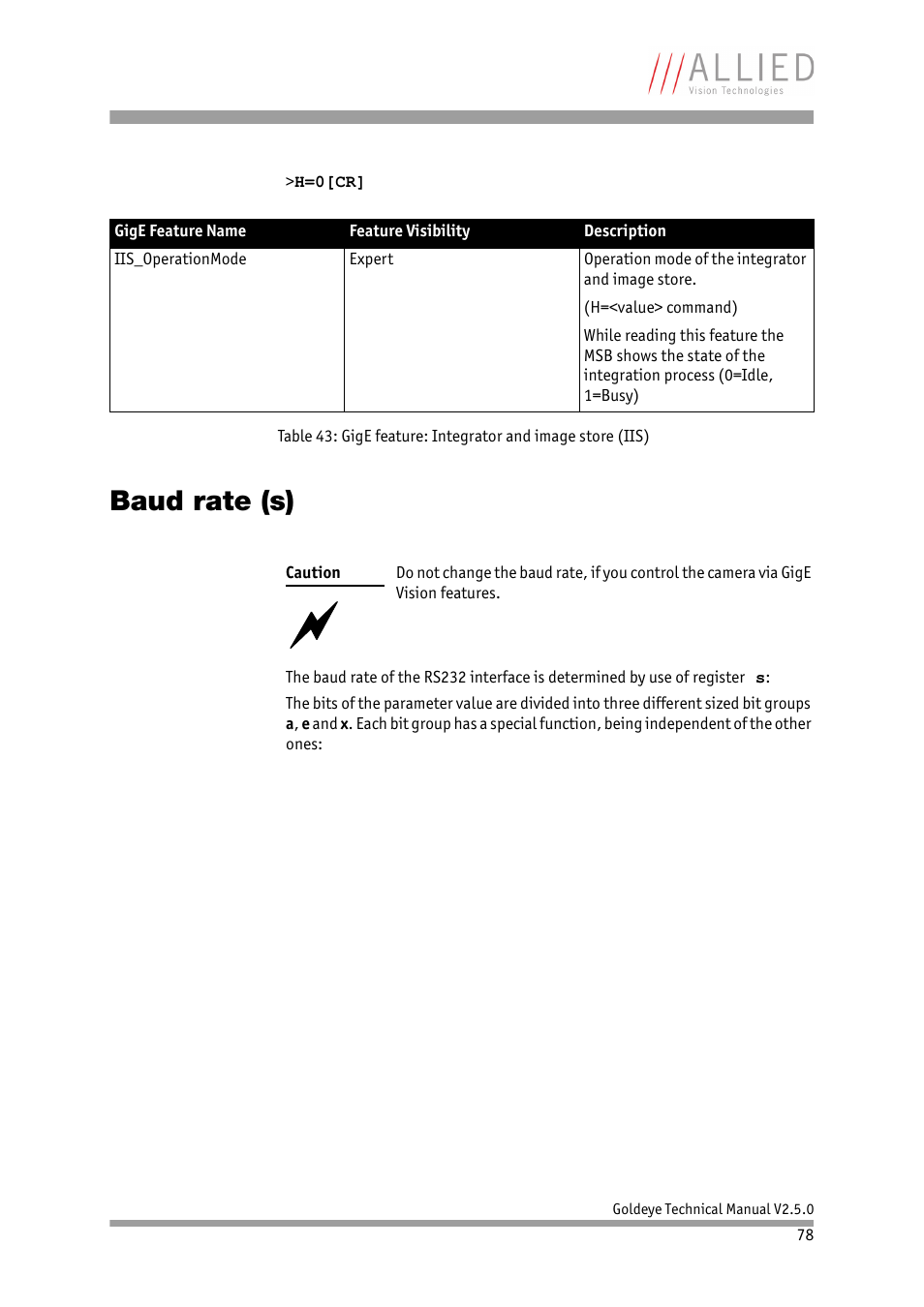 Baud rate (s) | ALLIED Vision Technologies Goldeye P-032 SWIR User Manual | Page 78 / 102