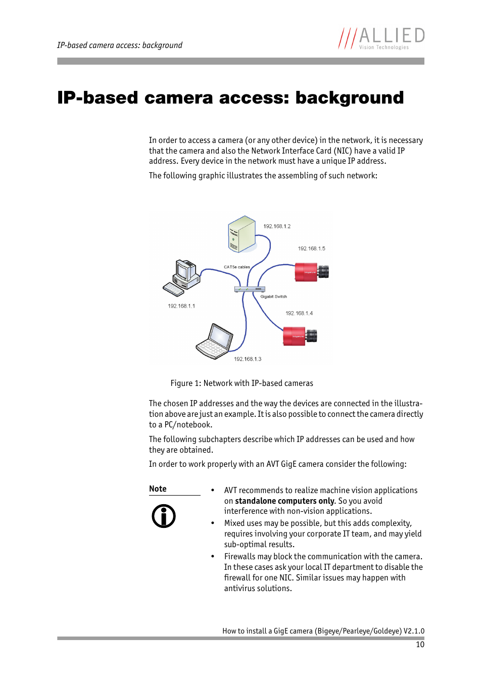 Ip-based camera access: background, Chapter | ALLIED Vision Technologies Goldeye P-032 SWIR User Manual | Page 10 / 50