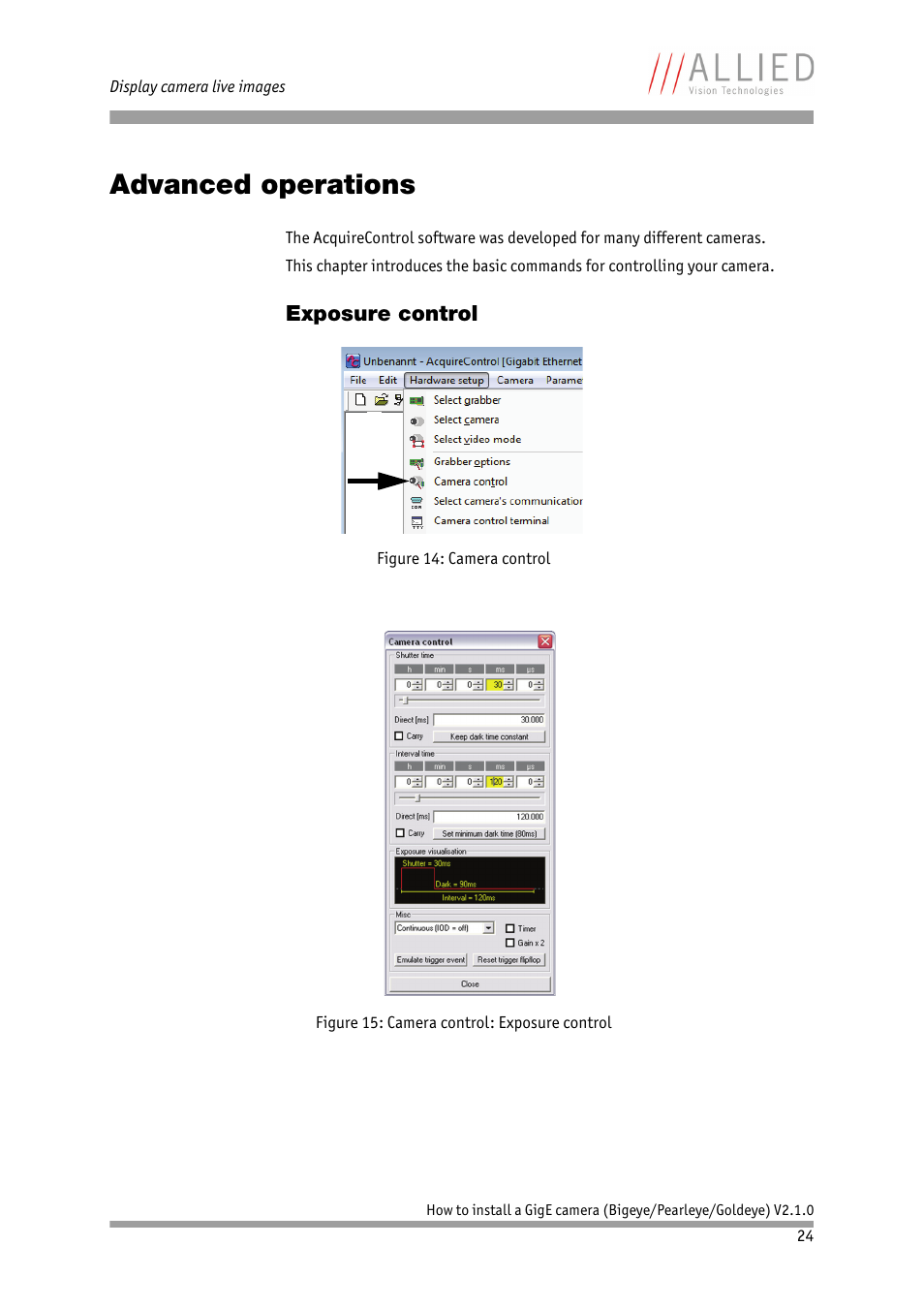 Advanced operations, Exposure control | ALLIED Vision Technologies Goldeye P-032 SWIR User Manual | Page 24 / 50