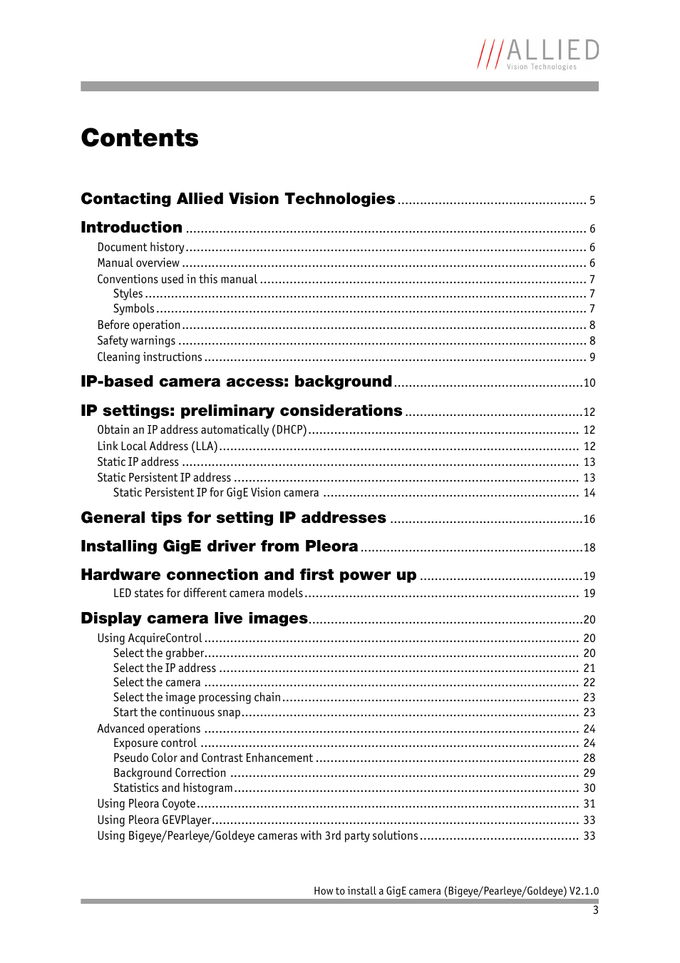 ALLIED Vision Technologies Goldeye P-032 SWIR User Manual | Page 3 / 50