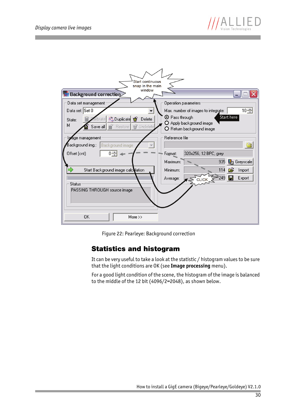 Statistics and histogram | ALLIED Vision Technologies Goldeye P-032 SWIR User Manual | Page 30 / 50