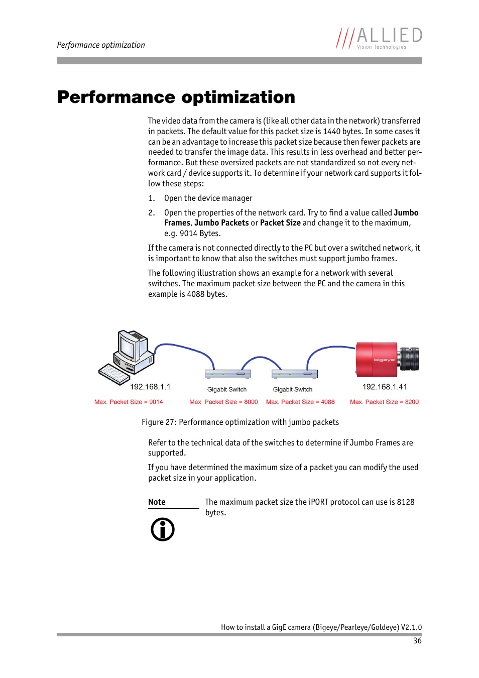 Performance optimization, Chapter, Adaptor (see chapter | Performance, Optimization | ALLIED Vision Technologies Goldeye P-032 SWIR User Manual | Page 36 / 50