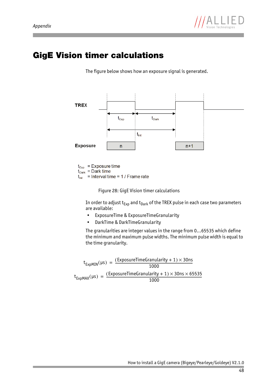 Gige vision timer calculations | ALLIED Vision Technologies Goldeye P-032 SWIR User Manual | Page 48 / 50