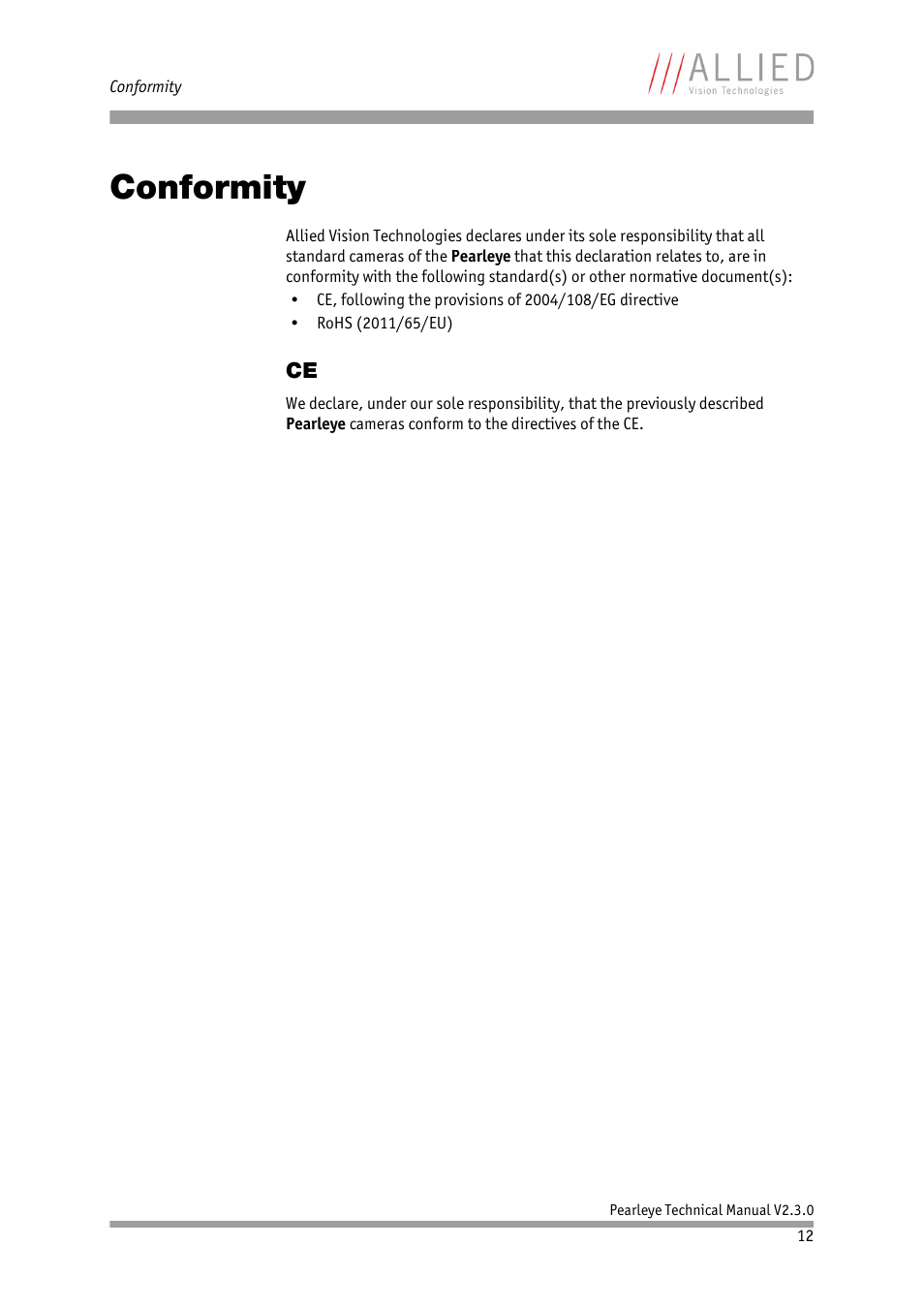 Conformity, Chapter | ALLIED Vision Technologies Pearleye P-030 LWIR User Manual | Page 12 / 84