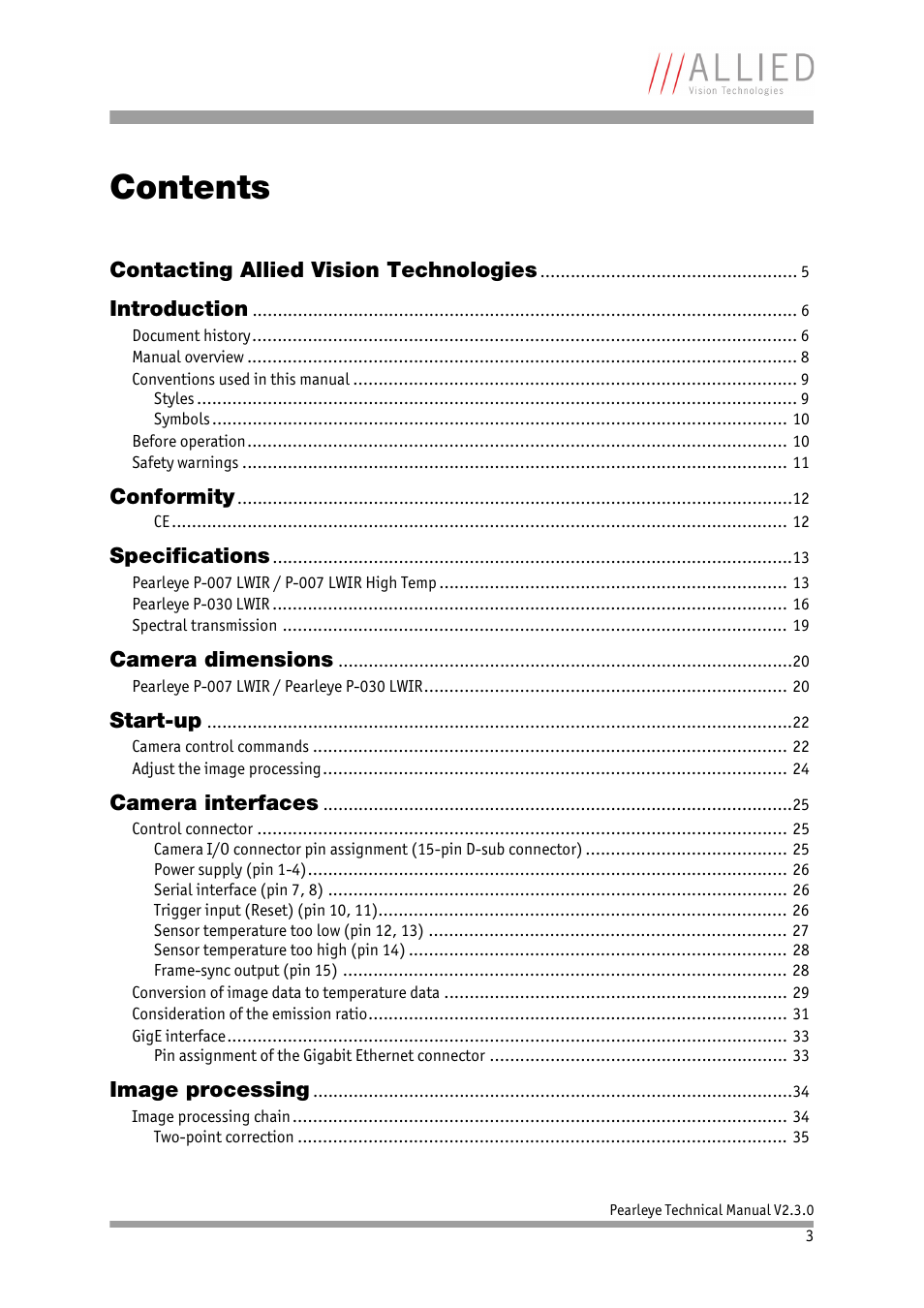 ALLIED Vision Technologies Pearleye P-030 LWIR User Manual | Page 3 / 84