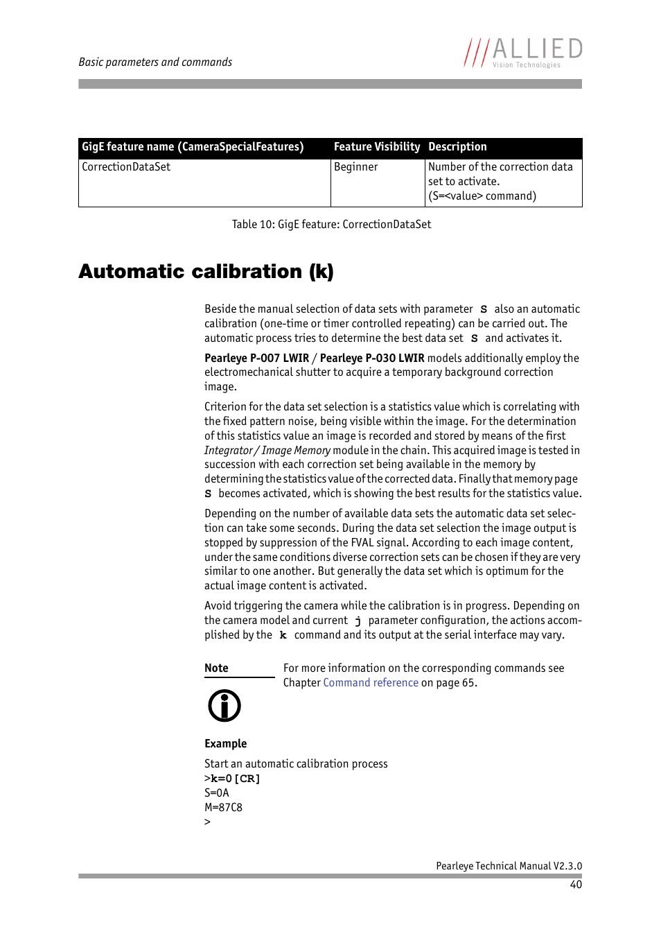 Automatic calibration (k), Chapter | ALLIED Vision Technologies Pearleye P-030 LWIR User Manual | Page 40 / 84