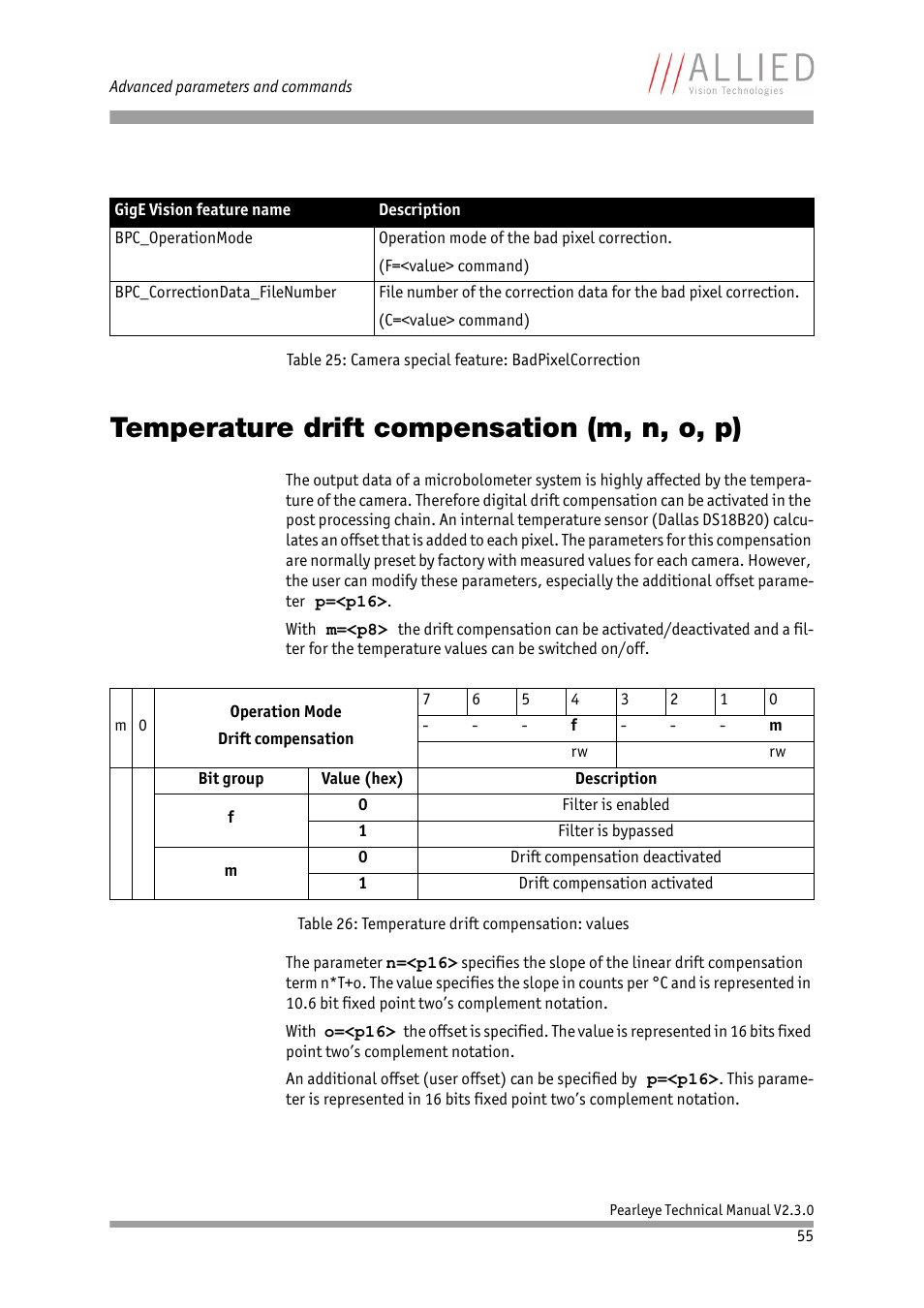 Temperature drift compensation (m, n, o, p) | ALLIED Vision Technologies Pearleye P-030 LWIR User Manual | Page 55 / 84