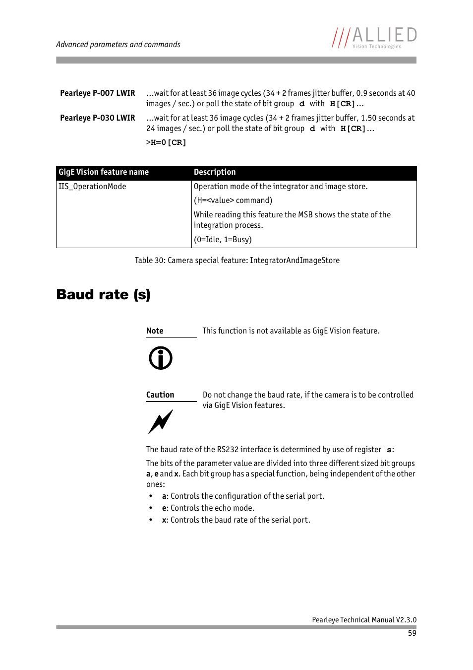 Baud rate (s) | ALLIED Vision Technologies Pearleye P-030 LWIR User Manual | Page 59 / 84