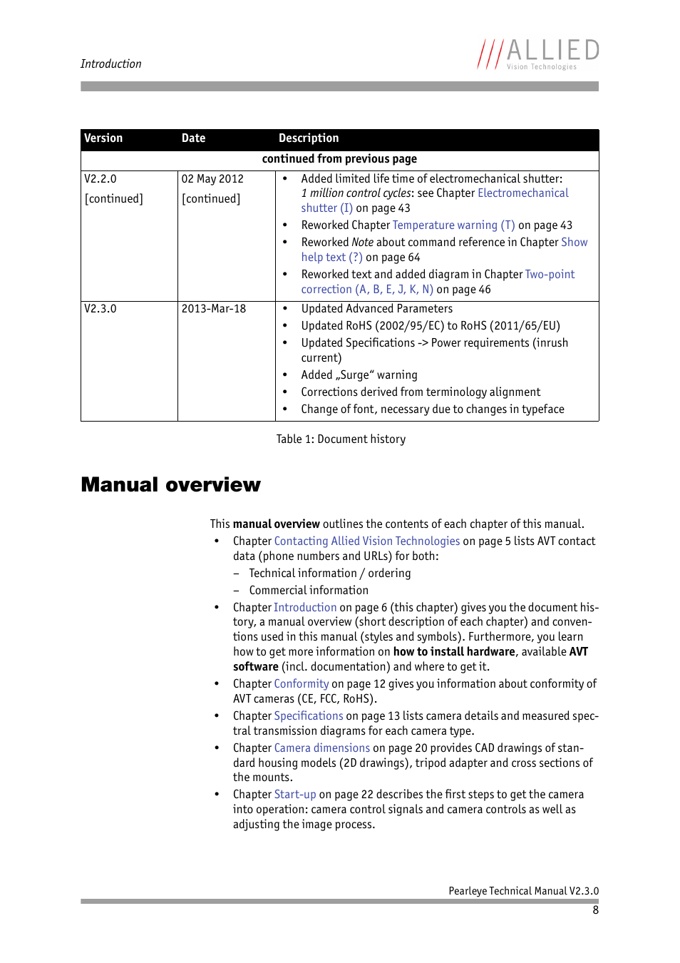 Manual overview | ALLIED Vision Technologies Pearleye P-030 LWIR User Manual | Page 8 / 84
