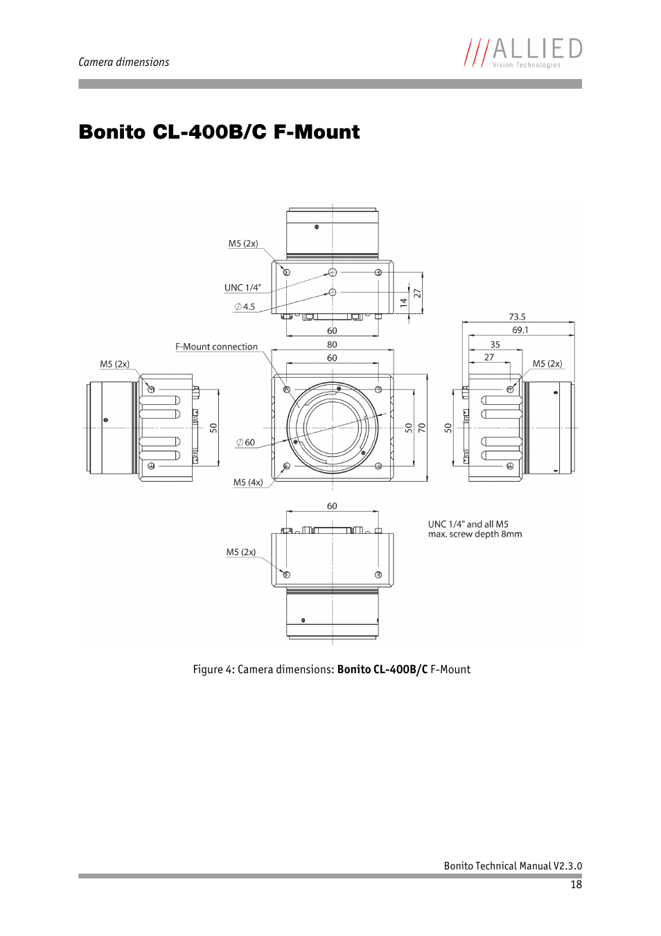 Bonito cl-400b/c f-mount, Bonito cl-400b/c | ALLIED Vision Technologies Bonito CL-400 200 fps User Manual | Page 18 / 80