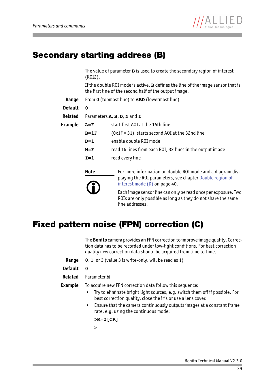 Secondary starting address (b), Fixed pattern noise (fpn) correction (c), Chapter | ALLIED Vision Technologies Bonito CL-400 200 fps User Manual | Page 39 / 80