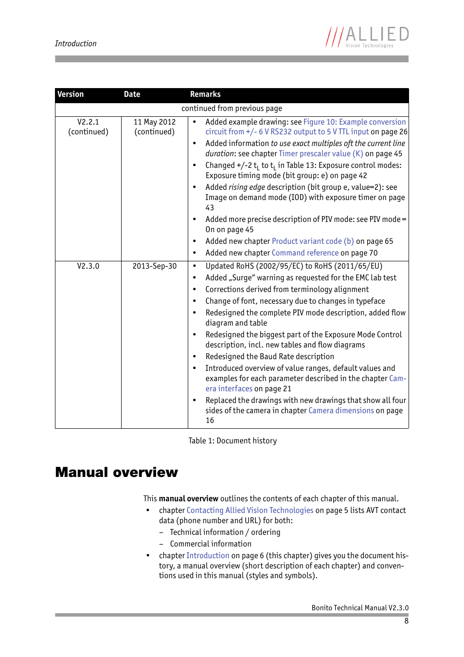 Manual overview | ALLIED Vision Technologies Bonito CL-400 200 fps User Manual | Page 8 / 80