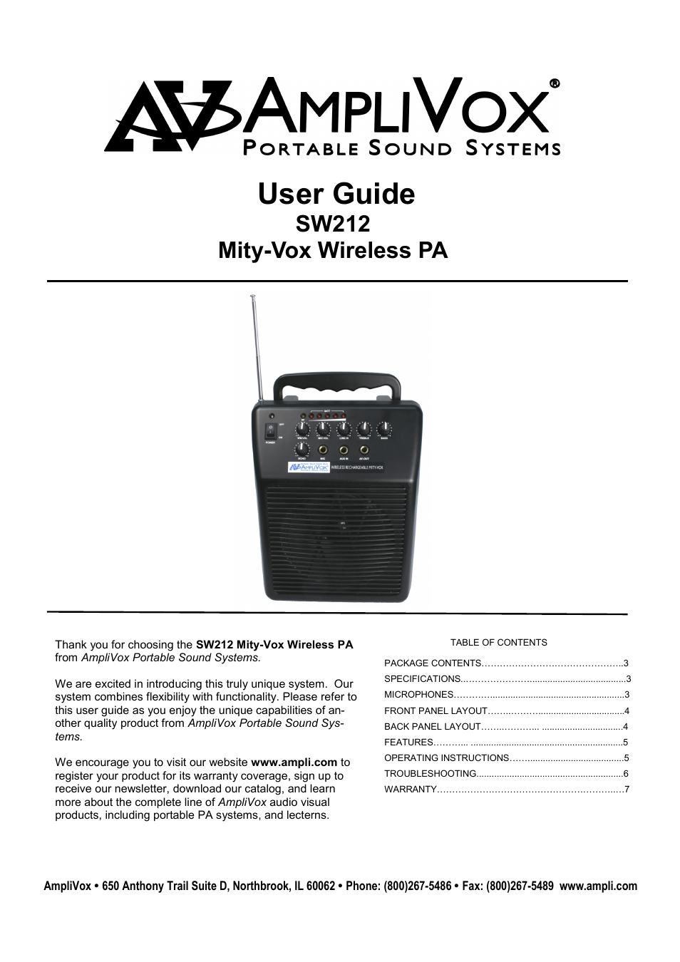 AmpliVox SW212 User Manual | 7 pages