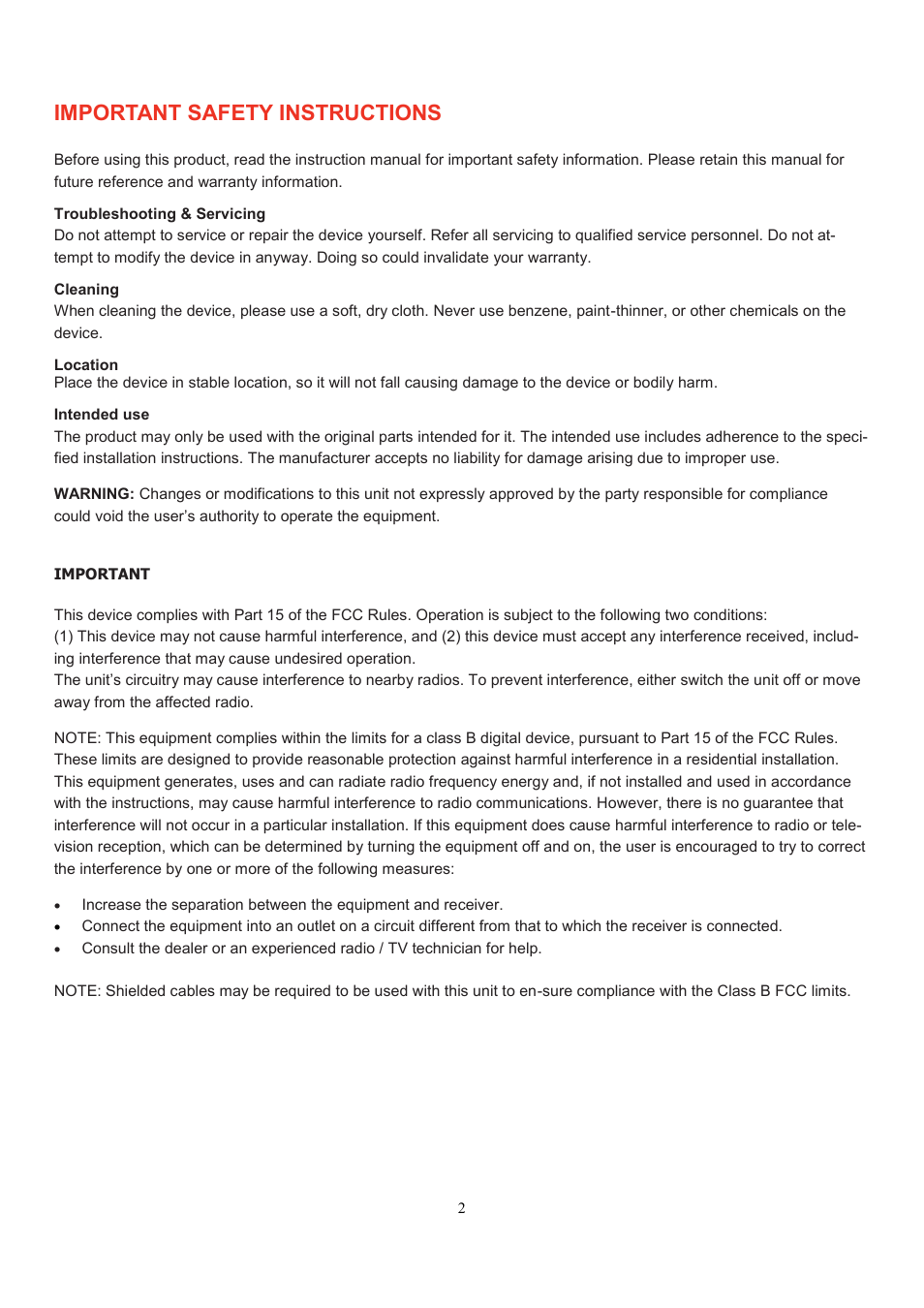 Important safety instructions | AmpliVox SW212 User Manual | Page 2 / 7