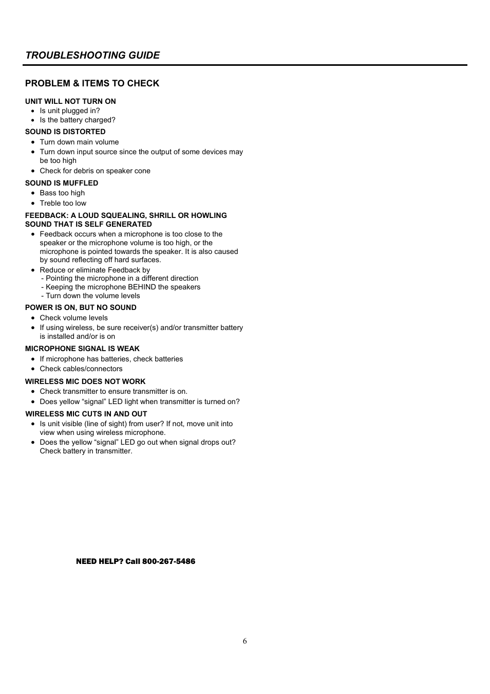 Troubleshooting guide | AmpliVox SW212 User Manual | Page 6 / 7