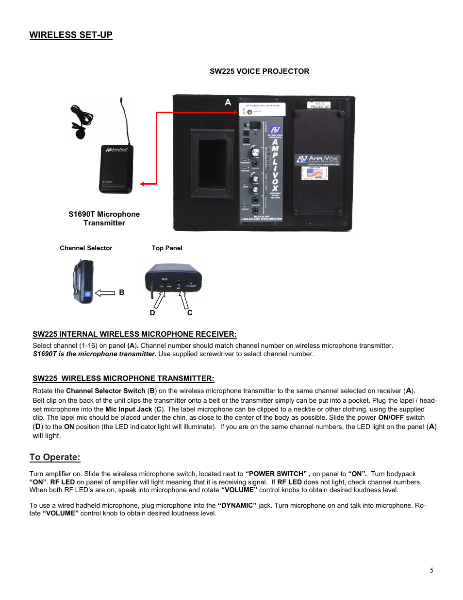 Wireless set-up a | AmpliVox SW225 User Manual | Page 5 / 6