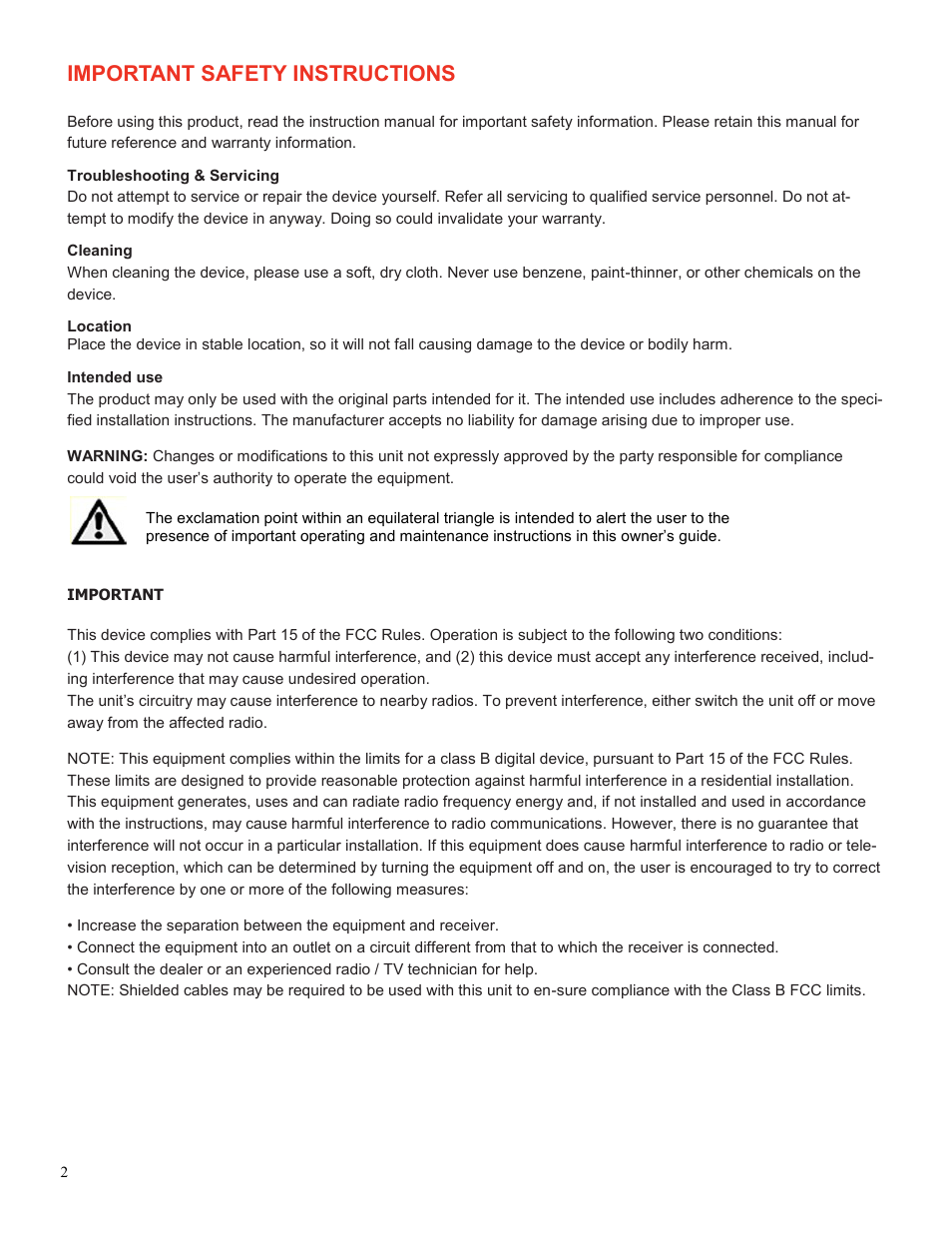 Important safety instructions | AmpliVox SW227 User Manual | Page 2 / 6