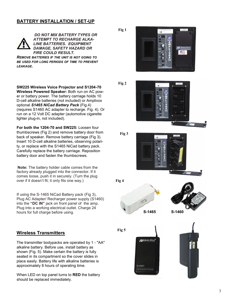 Wireless transmitters, Battery installation / set-up | AmpliVox SW227 User Manual | Page 3 / 6