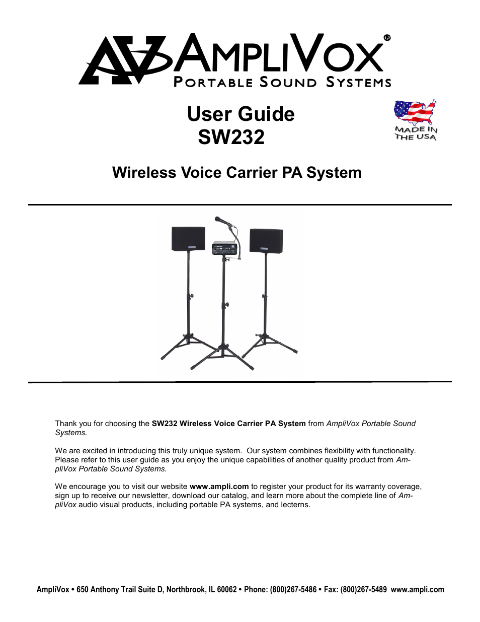 AmpliVox SW232 User Manual | 6 pages