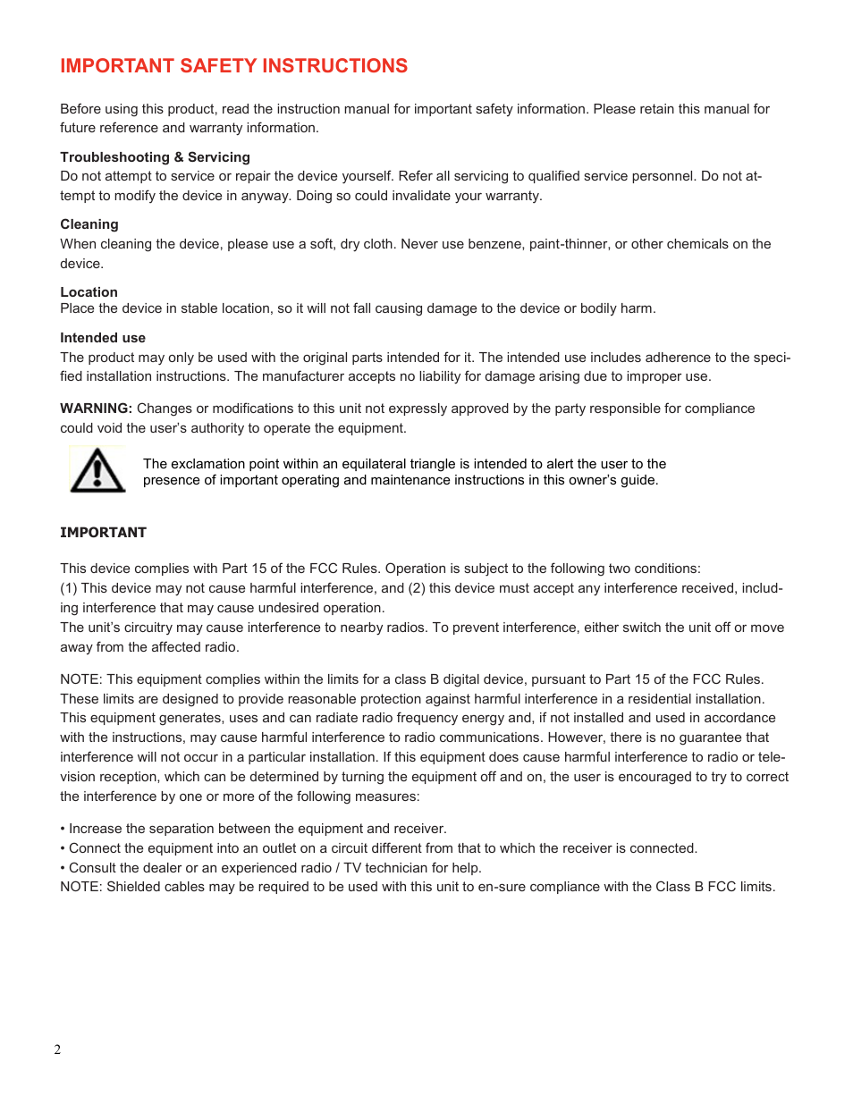 Important safety instructions | AmpliVox SW232 User Manual | Page 2 / 6