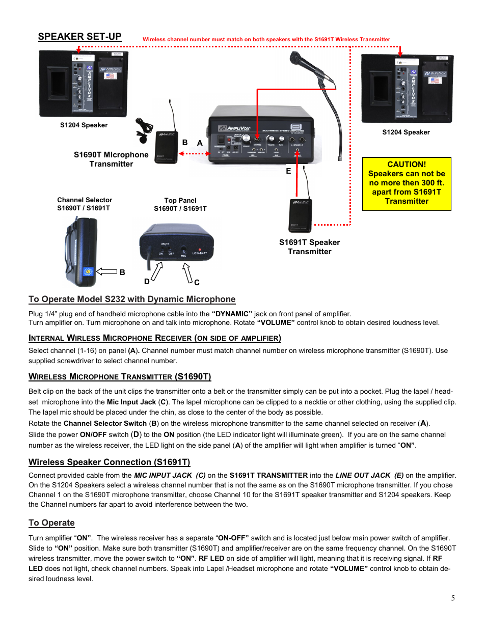 Speaker set-up | AmpliVox SW232 User Manual | Page 5 / 6