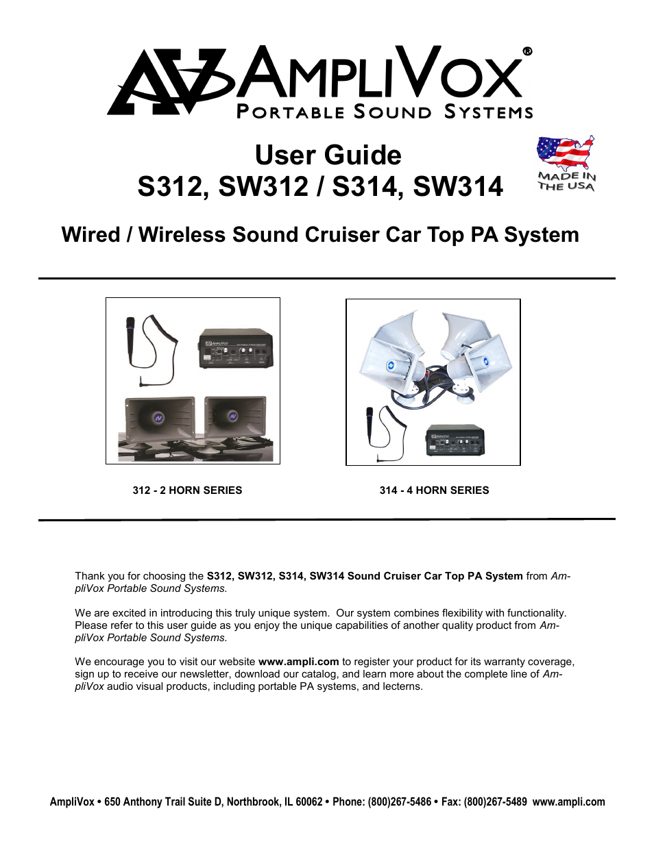 AmpliVox SW314 User Manual | 6 pages