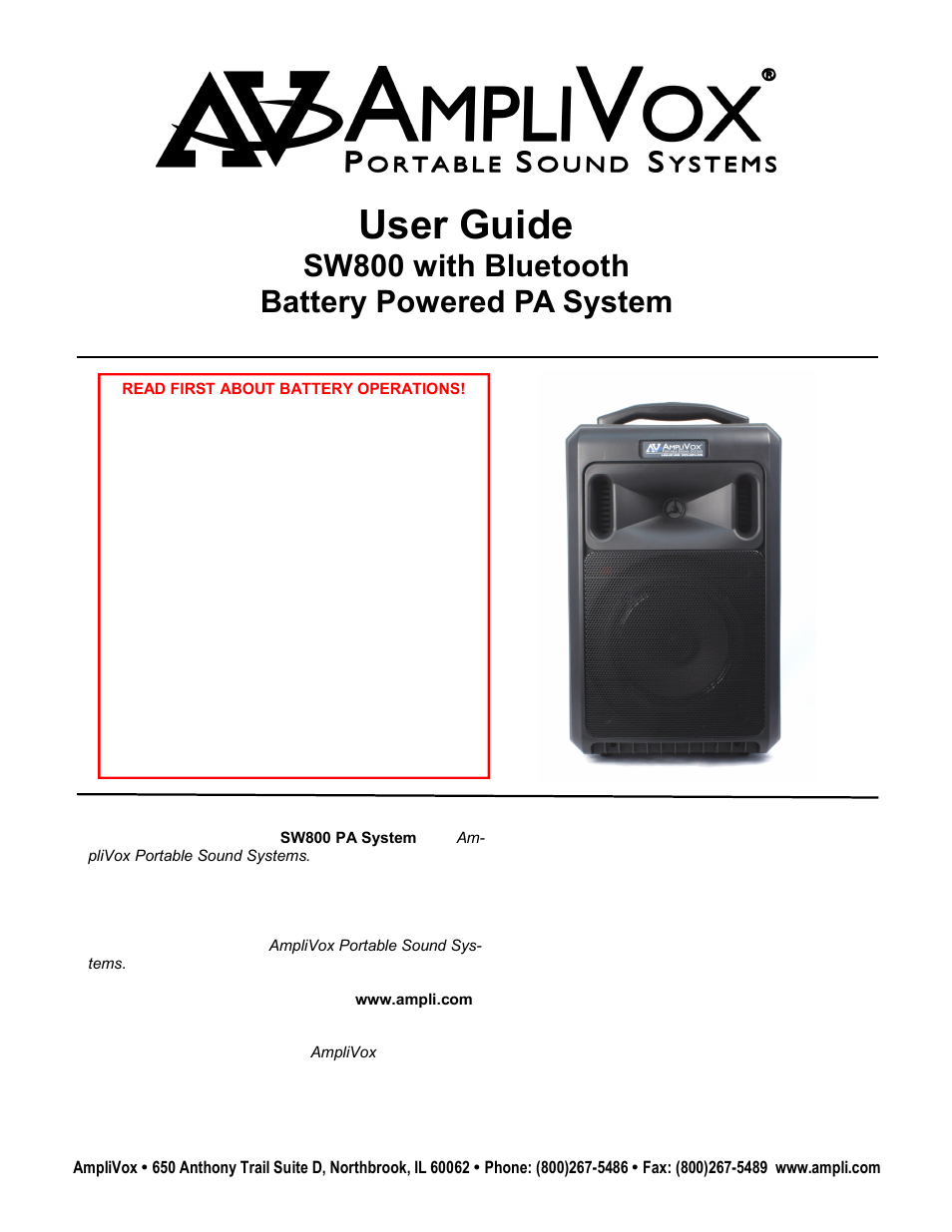 AmpliVox SW800 User Manual | 10 pages