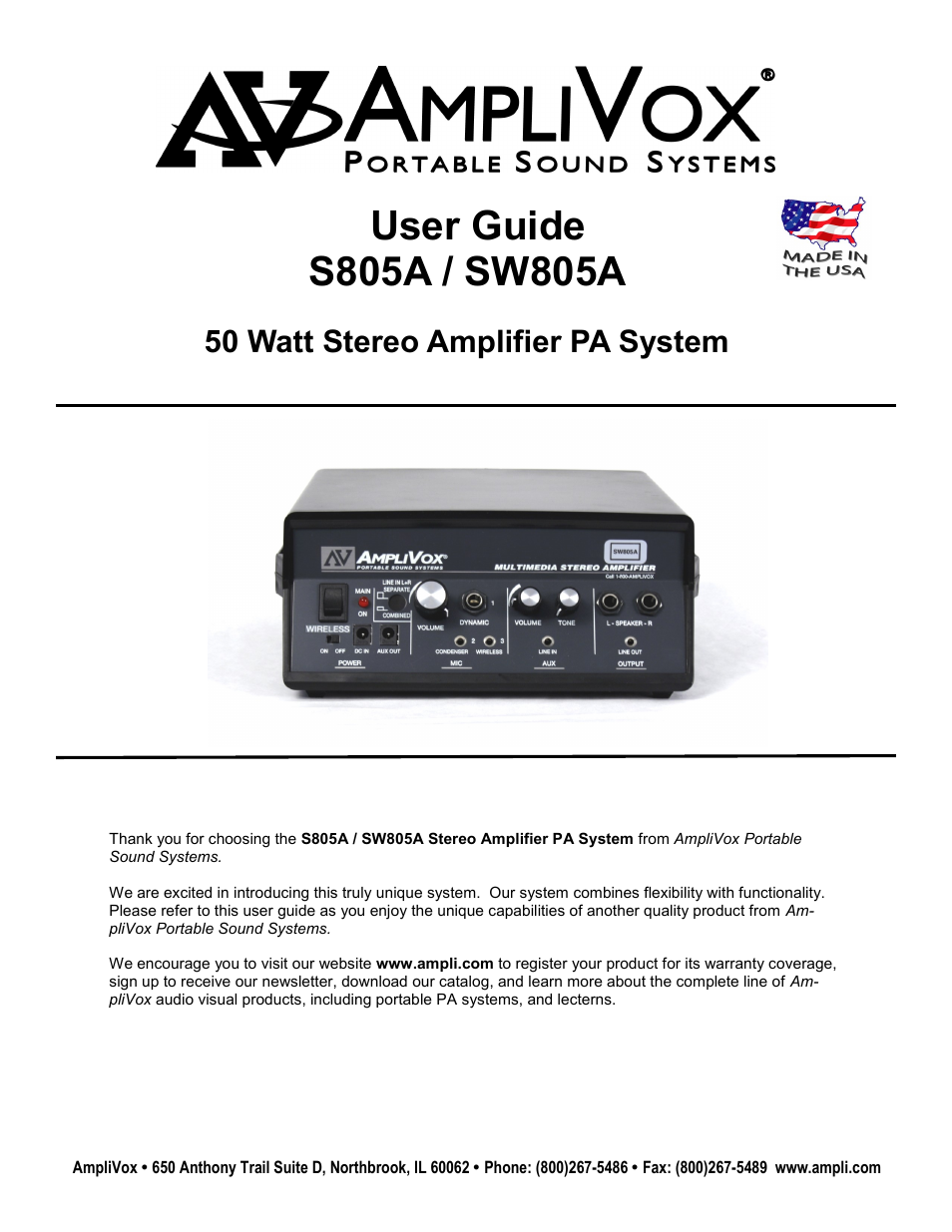 AmpliVox SW805A User Manual | 6 pages