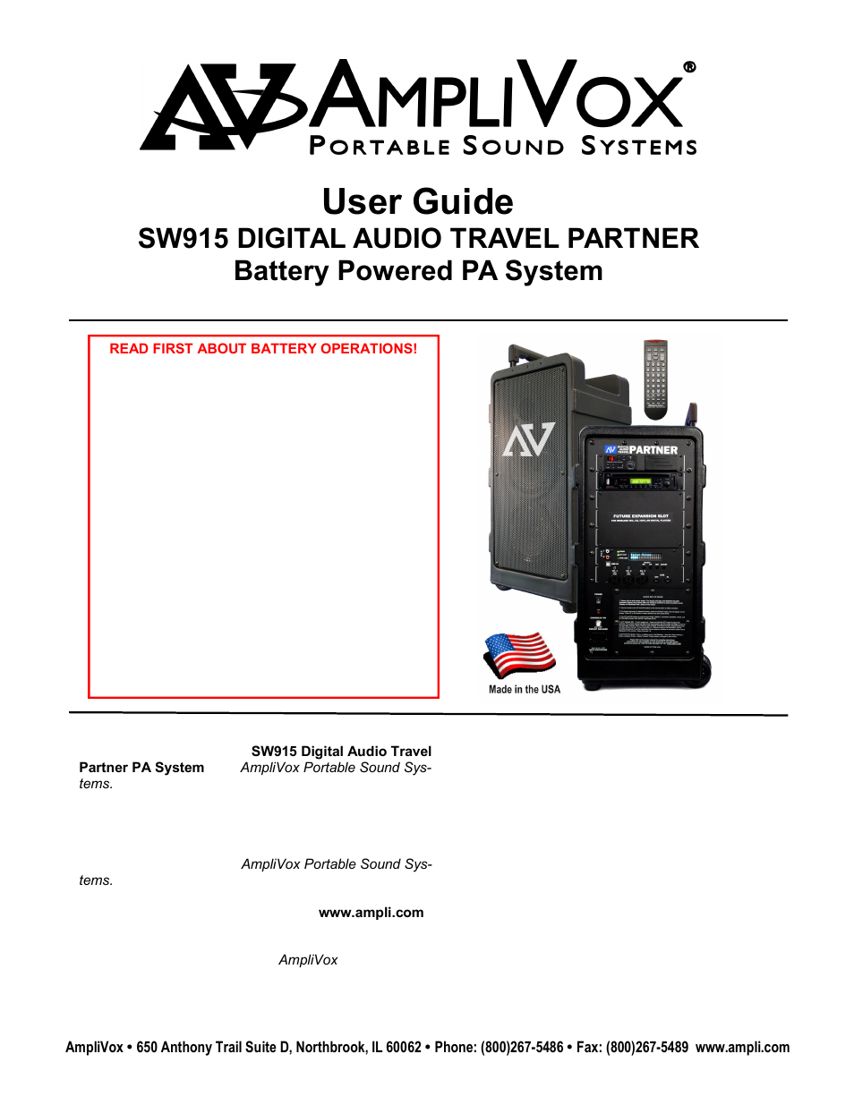 AmpliVox SW915 User Manual | 12 pages