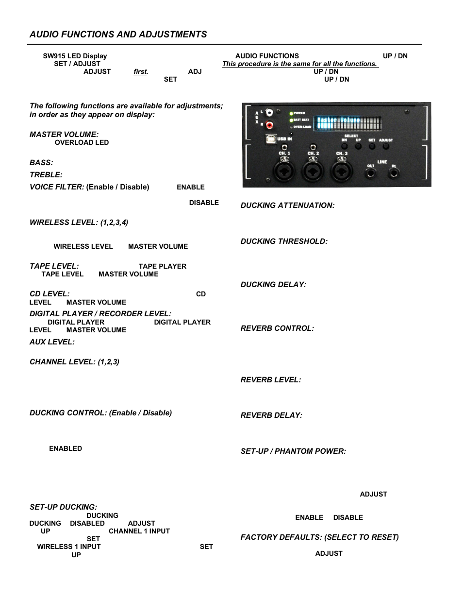 Audio functions and adjustments | AmpliVox SW915 User Manual | Page 5 / 12