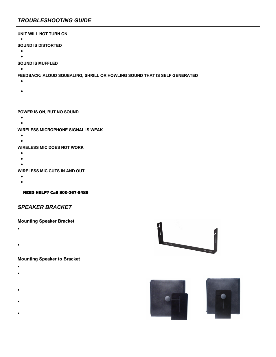 Speaker bracket, Troubleshooting guide | AmpliVox SW1230 User Manual | Page 3 / 7