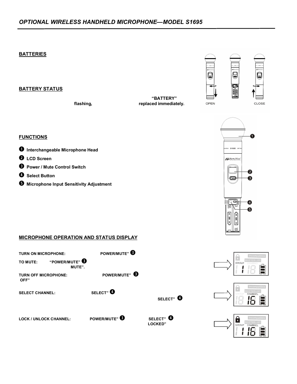 Optional wireless handheld microphone—model s1695 | AmpliVox SW1230 User Manual | Page 6 / 7