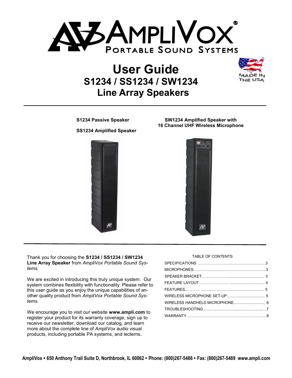 AmpliVox SW1234 User Manual | 8 pages