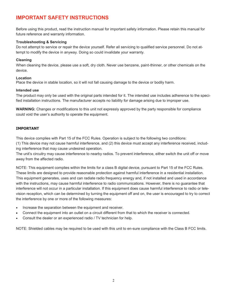 Important safety instructions | AmpliVox SW1234 User Manual | Page 2 / 8