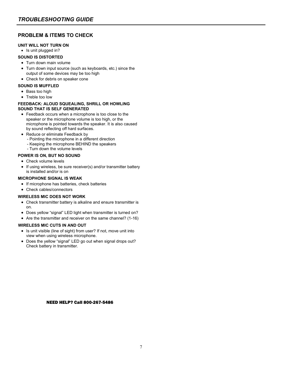 Troubleshooting guide | AmpliVox SW1234 User Manual | Page 7 / 8