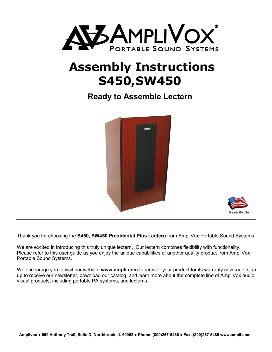 AmpliVox SW450 User Manual | 4 pages