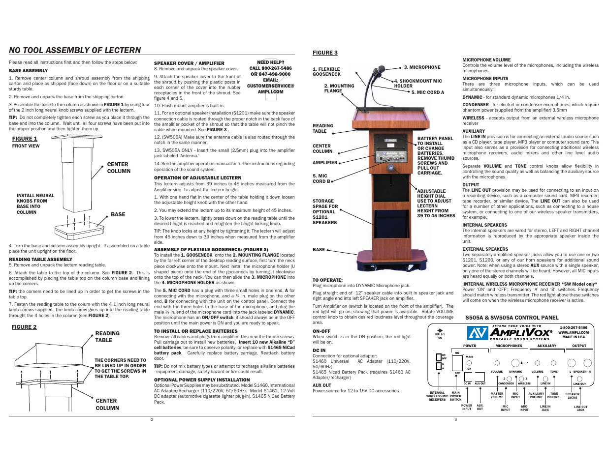 No tool assembly of lectern | AmpliVox SW505A User Manual | Page 2 / 2