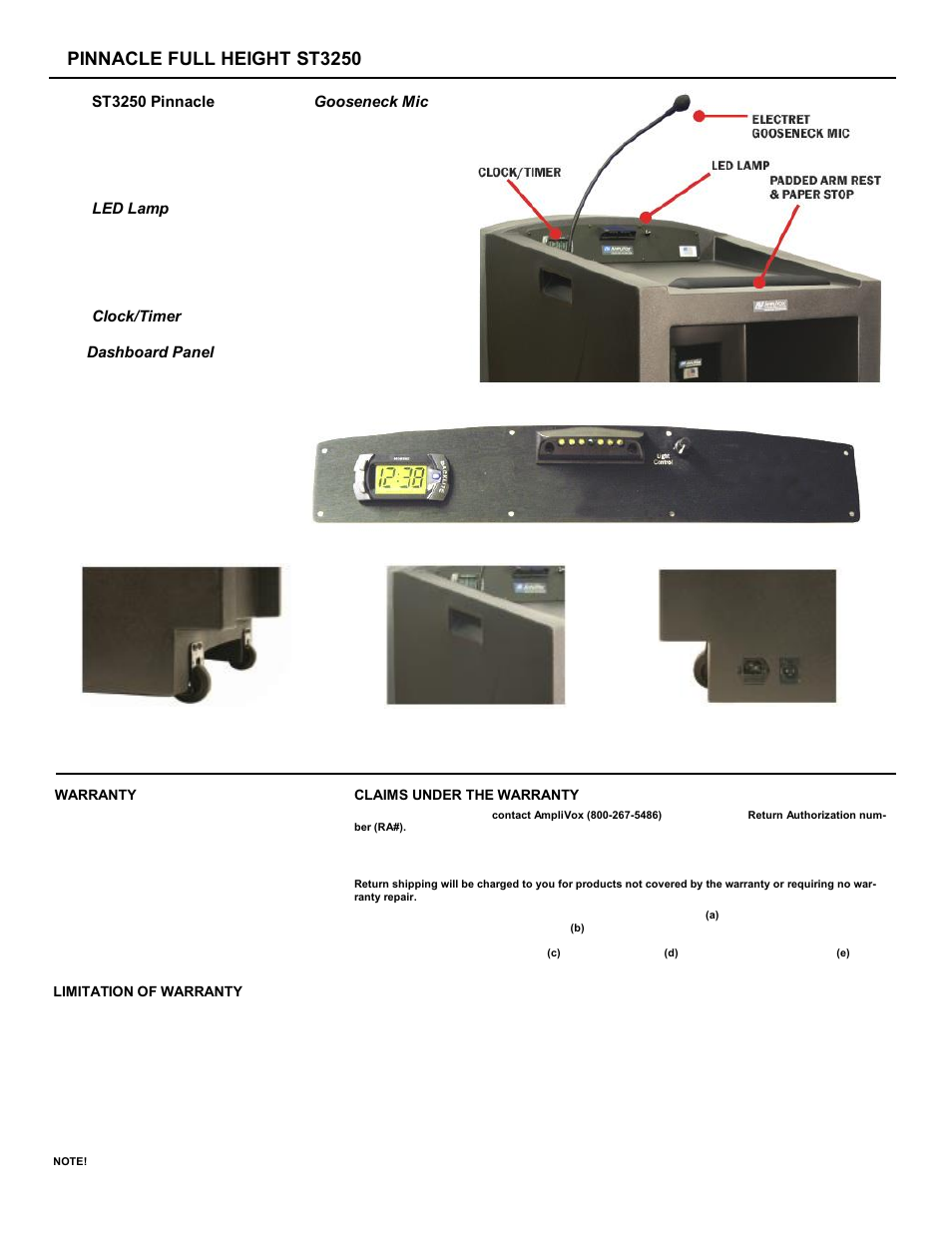 Pinnacle full height st3250 | AmpliVox ST3254 User Manual | Page 2 / 2