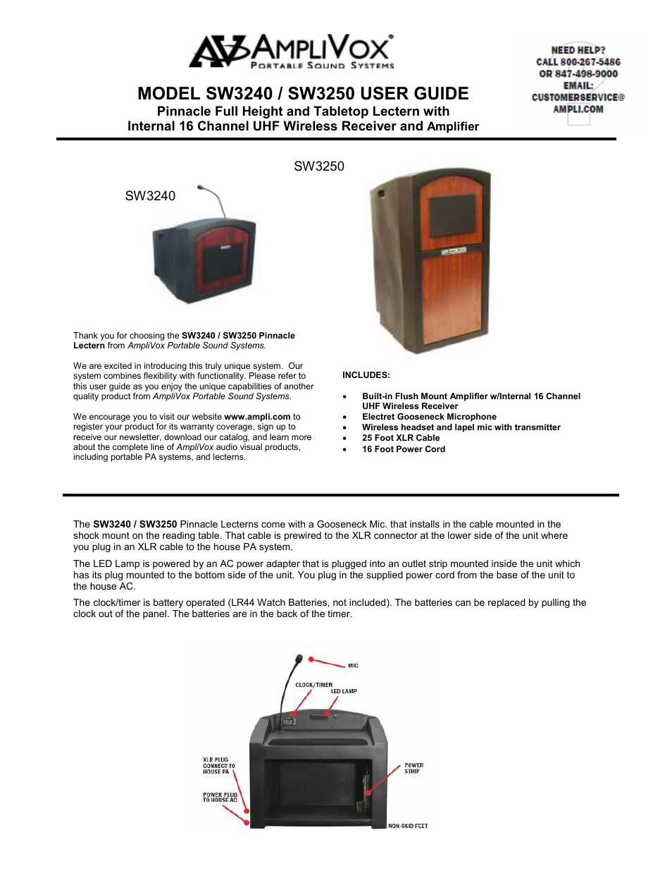 AmpliVox SW3254 User Manual | 4 pages