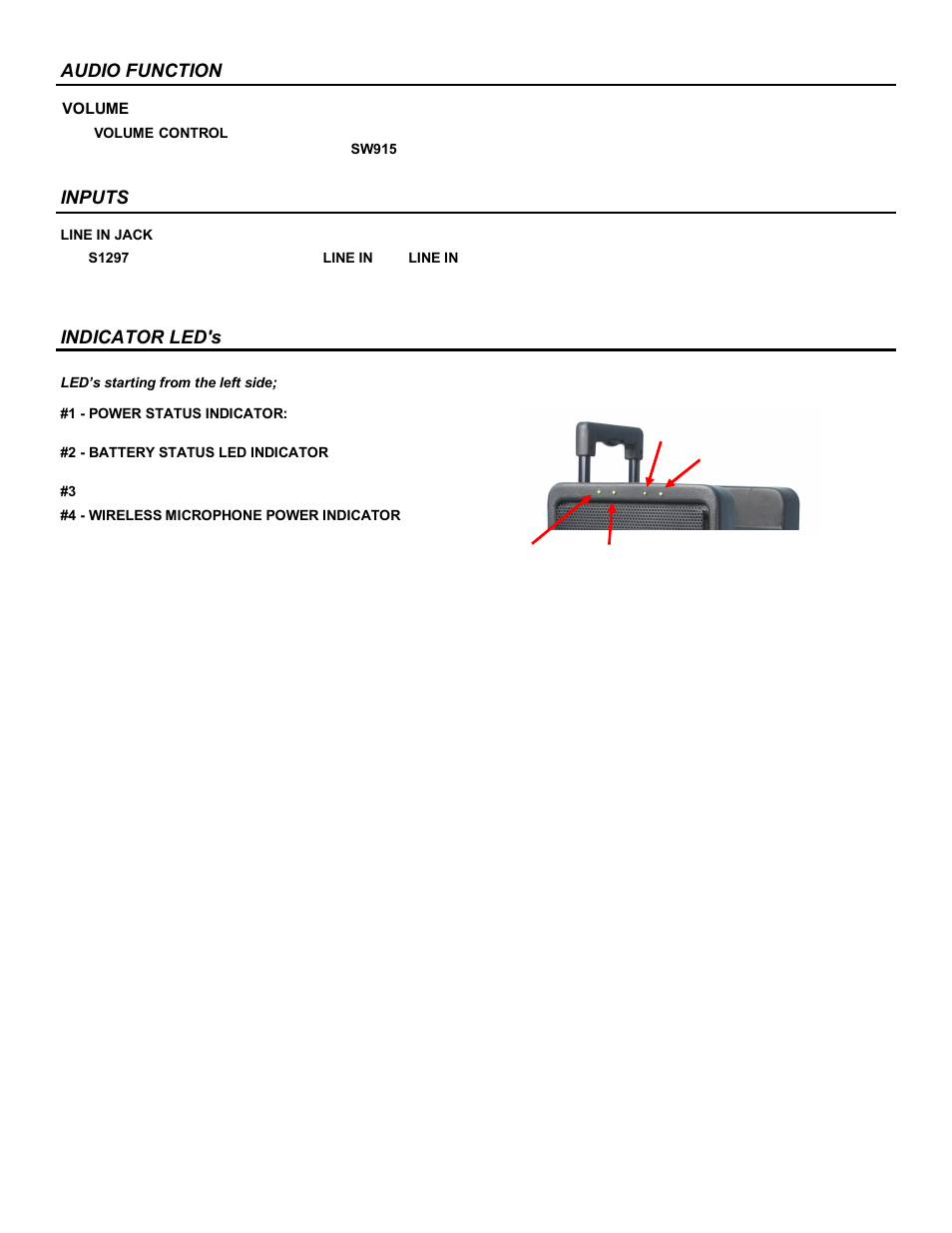 Audio function, Inputs indicator led′s | AmpliVox S1297 User Manual | Page 6 / 8