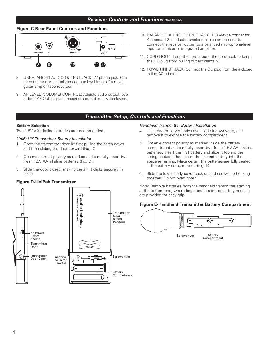 Receiver controls and functions, Transmitter setup, controls and functions | AmpliVox S1660 User Manual | Page 4 / 8